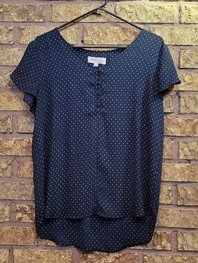Philosophy Navy Polka Dot Short Sleeve Blouse Size Medium